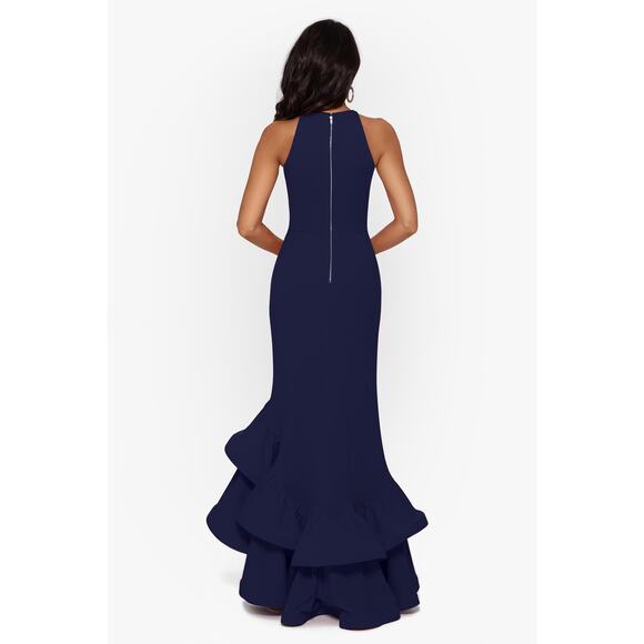 BETSY & ADAM navy Ruffle gown prom Hem Dress size 6P - Picture 2 of 8